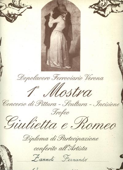 Diploma della 1ª Mostra Concorso «Trofeo Giulietta e Romeo», Dopolavoro Ferroviario di Verona