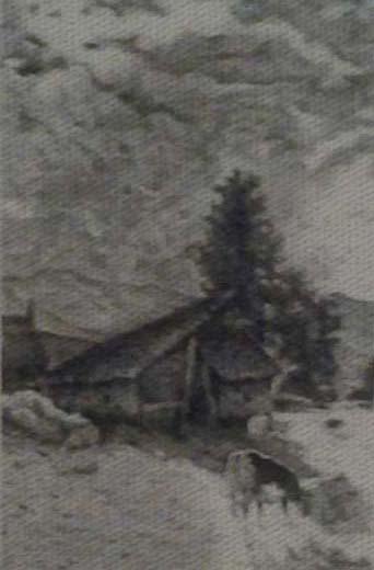 Capanno con albero e cane, disegno a china di Fernando Zannoli