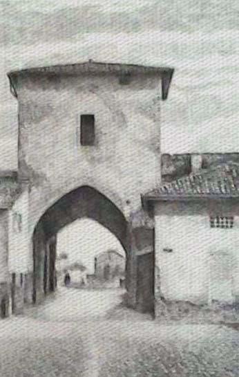 Porta ad arco ogivale, disegno a china di Fernando Zannoli