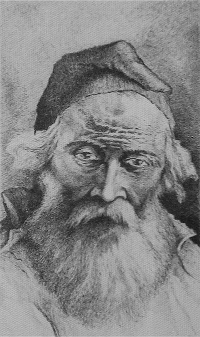 Ritratto di vecchio con berretto, disegno a china di Fernando Zannoli