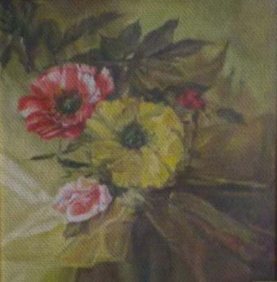Papaveri e fiori gialli, dipinto a olio di Fernando Zannoli